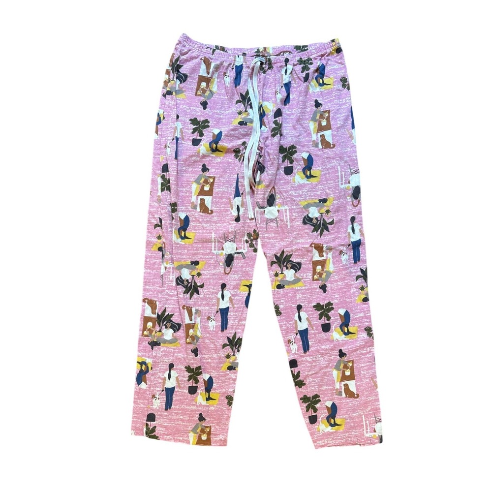 HUE‎ Pajama Pants Womens Pink Self Care Yoga Dog Print Lounge Sleepwear SIZE L